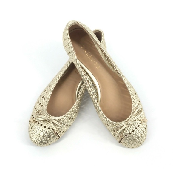 Talbots Shoes - Talbots Blair Woven Design Ballet Flats Loafers In Metallic Gold Color Size 7